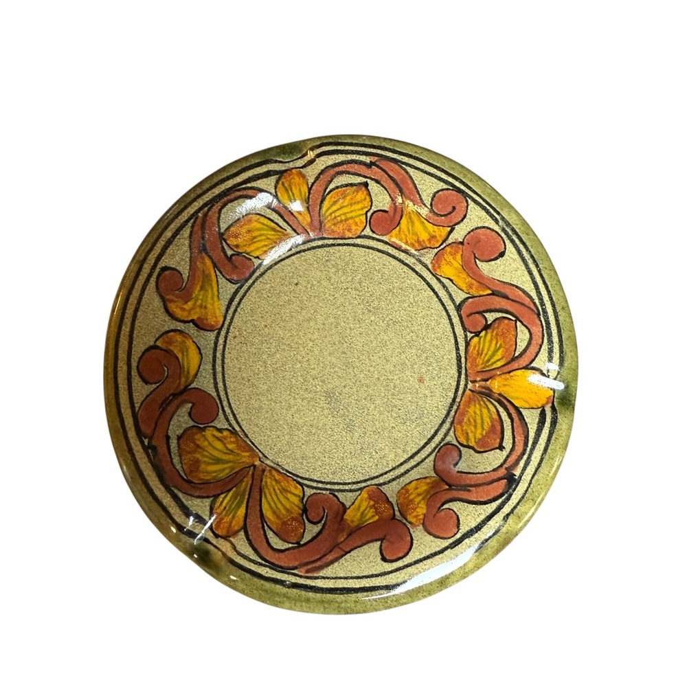 Mexican Folk Art Pottery Ceramic Ashtray Floral Design Vintage Rustic Pottery